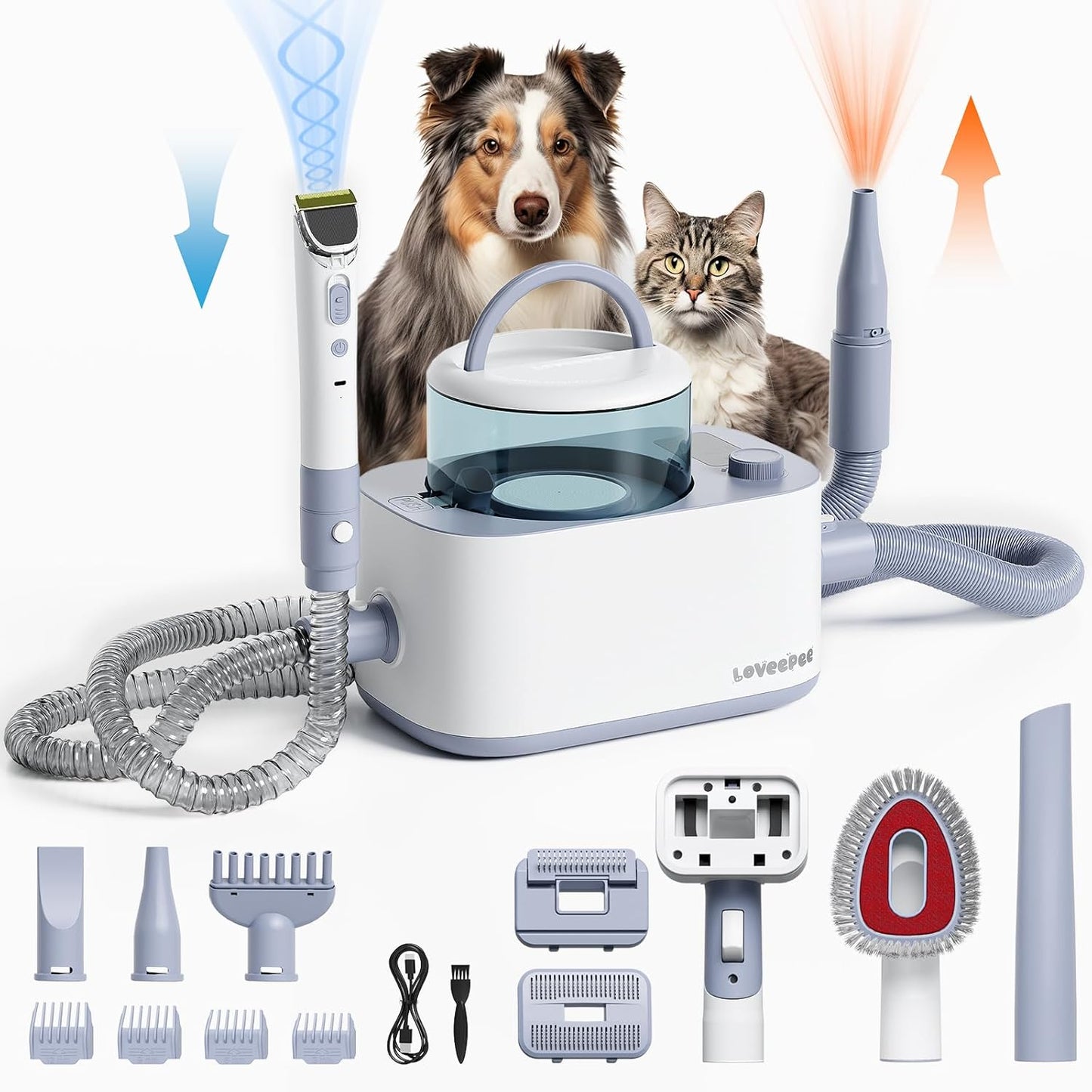 9-in-1 Dog Brush Vacuum with Electric Pet Clippers