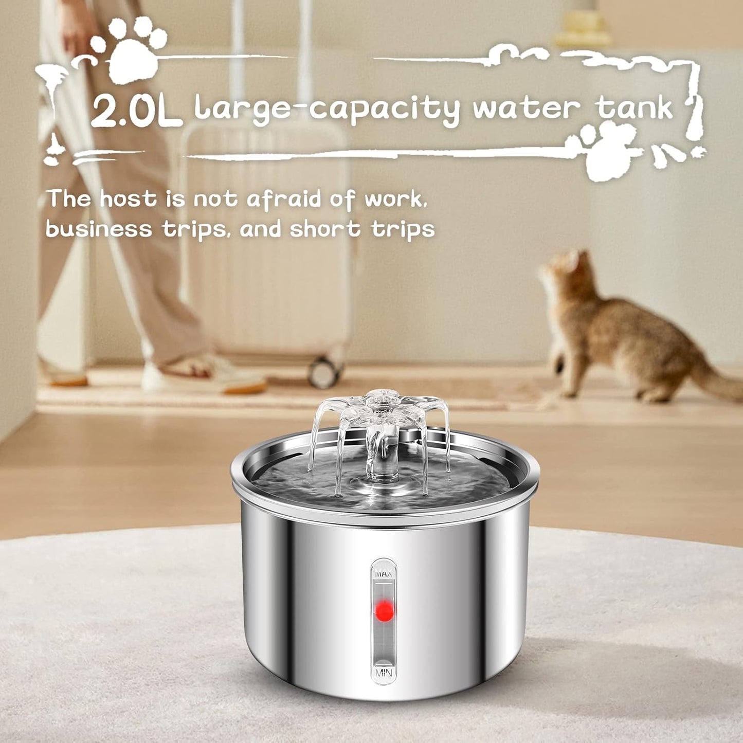 Cat Water Fountain Stainless Steel, 67oz/2L Dog Water Dispenser