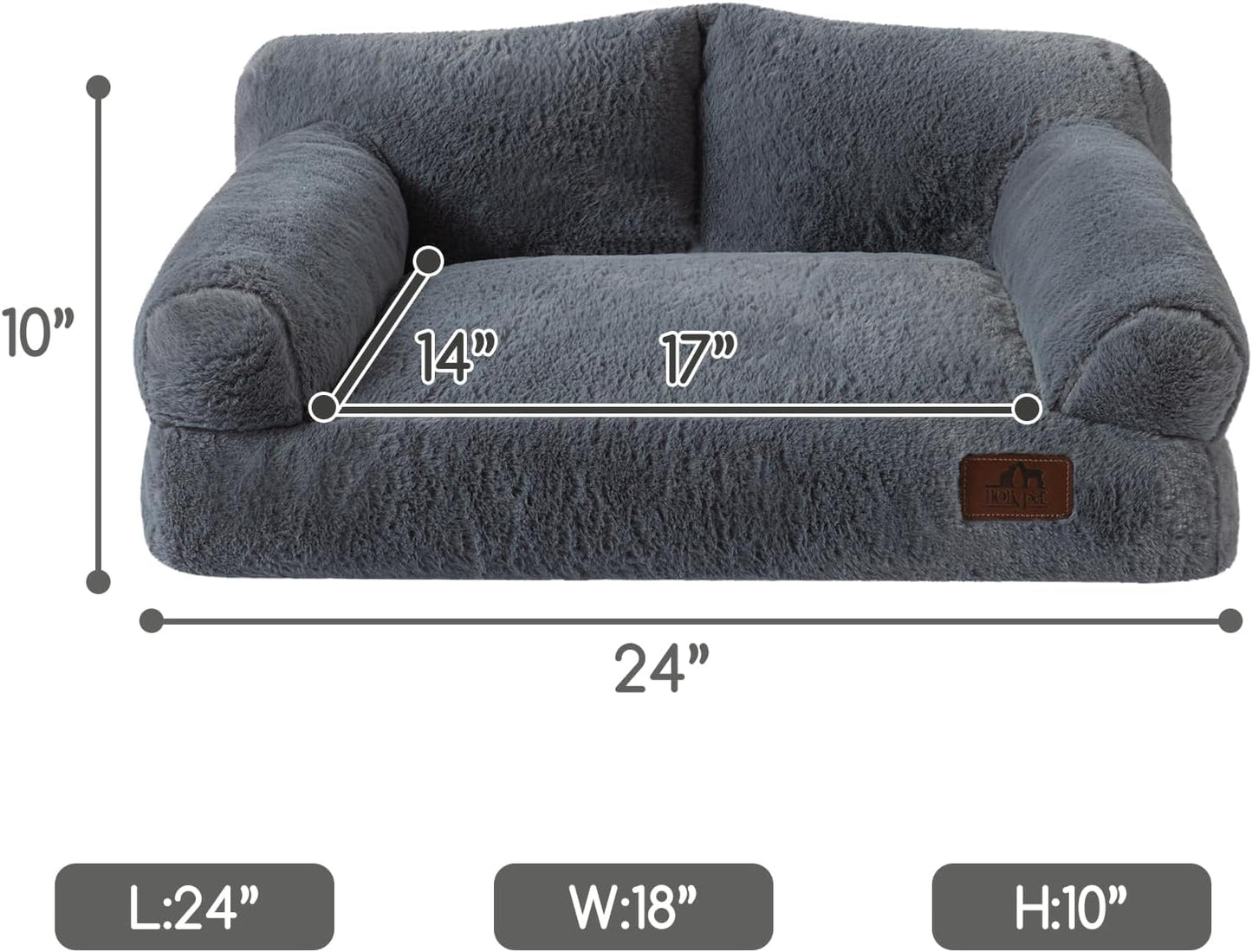 Hollypet Fluffy Plush Dog Cat Pet Couch Soft Calming Sofa Bed for Medium Small Cats and Dogs, Gray