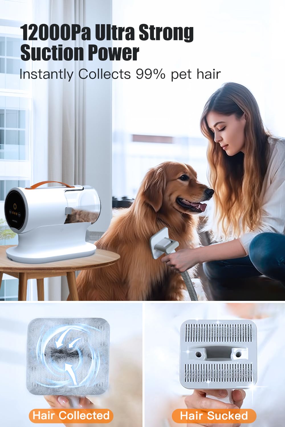 Dog Vacuum for Shedding Grooming, 12000pa Suction Dog Hair Vacuum