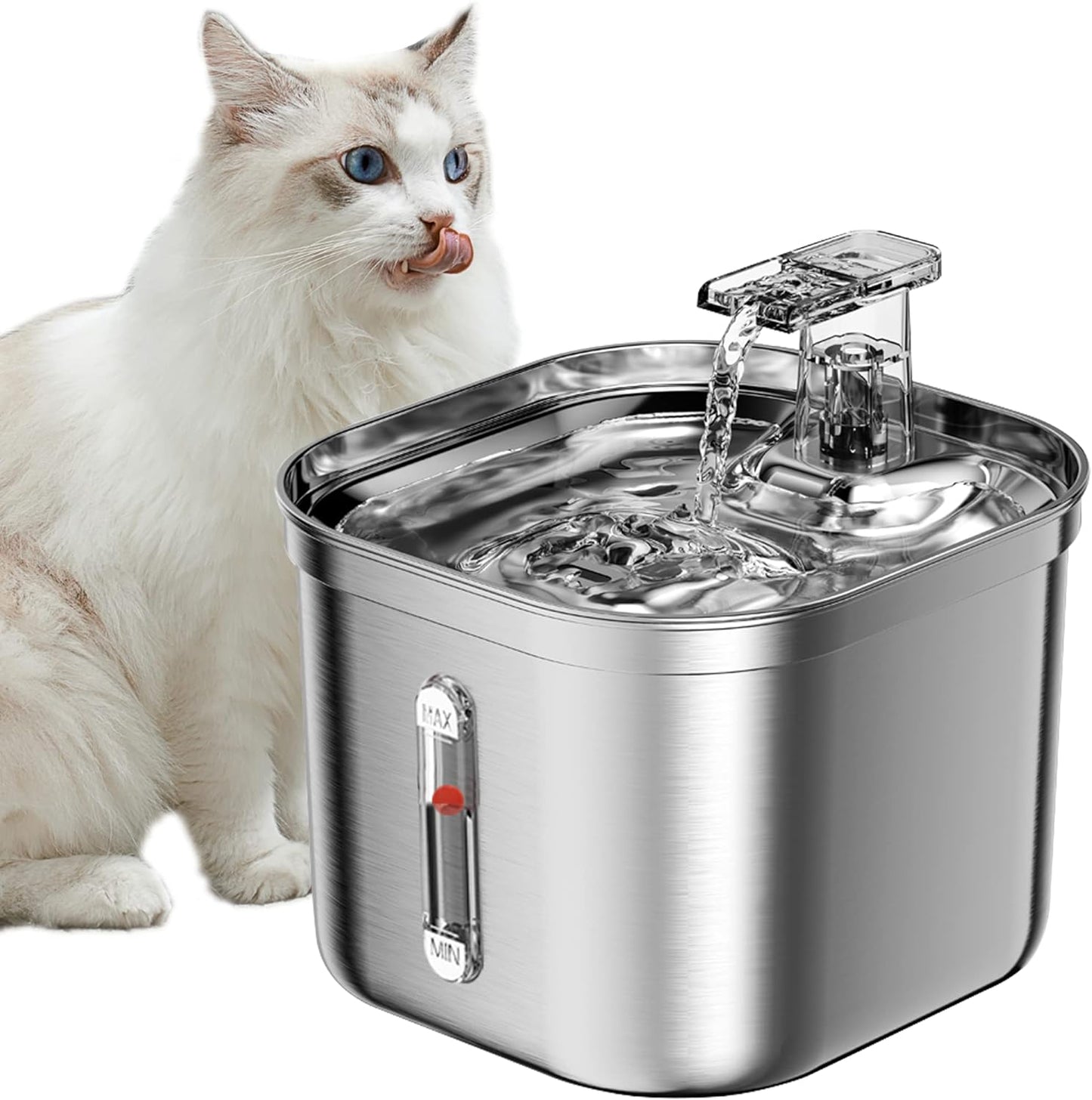 Cat Water Fountain, Stainless Steel Pet Water Fountain for Cats Inside, 3 Filters&Ultra-Quiet Pump