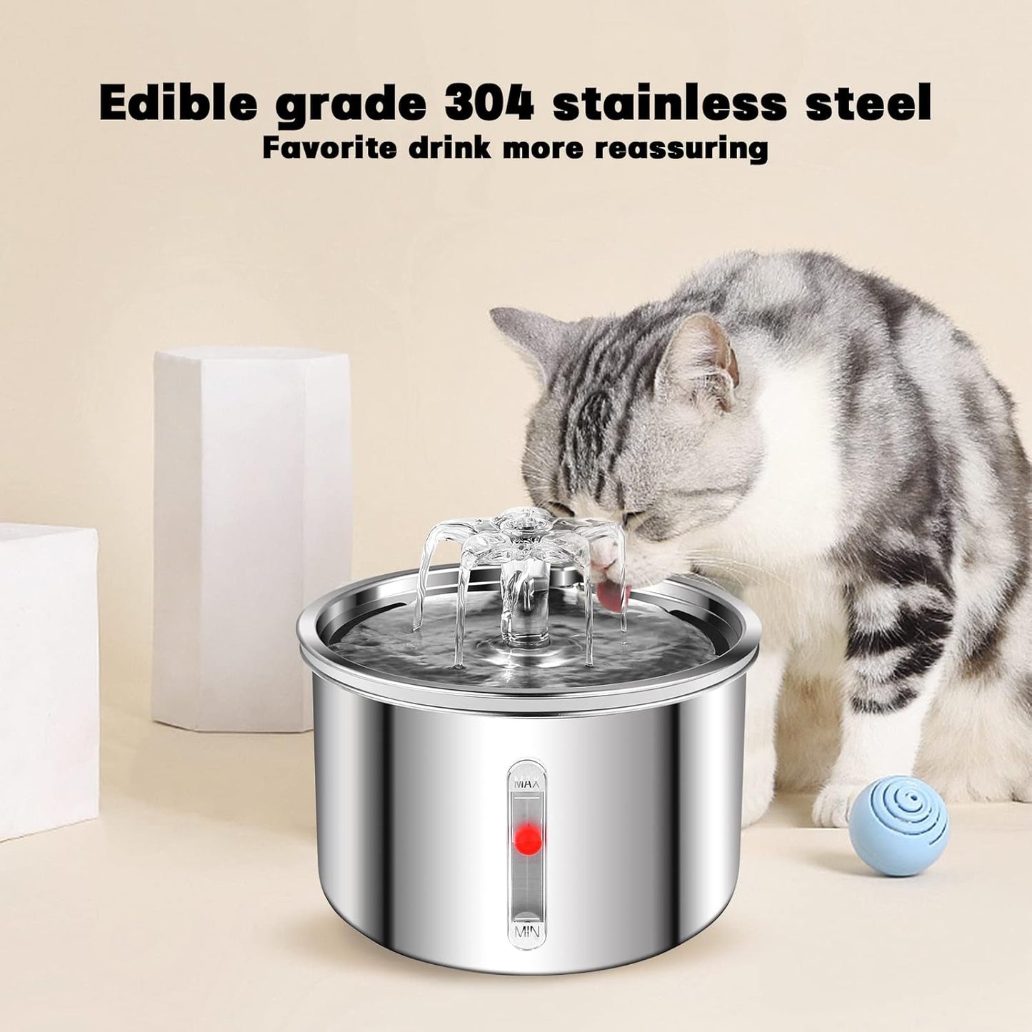 Cat Water Fountain Stainless Steel, 67oz/2L Dog Water Dispenser