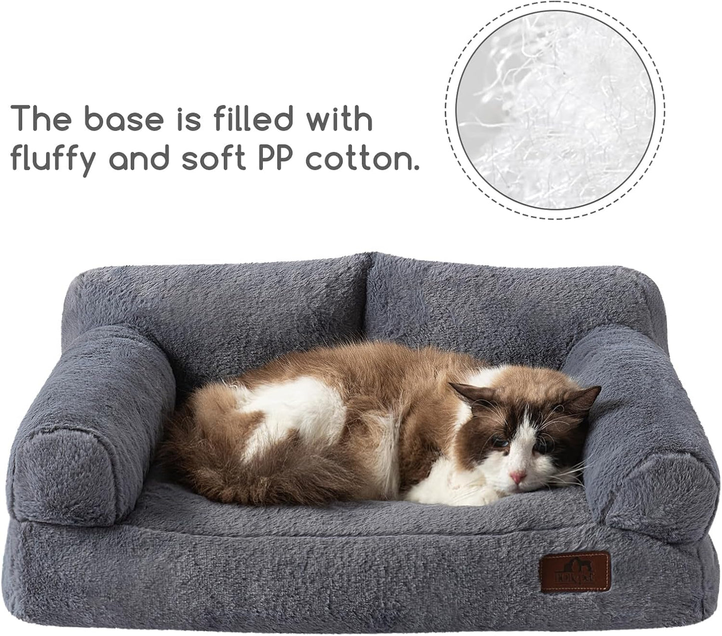 Hollypet Fluffy Plush Dog Cat Pet Couch Soft Calming Sofa Bed for Medium Small Cats and Dogs, Gray