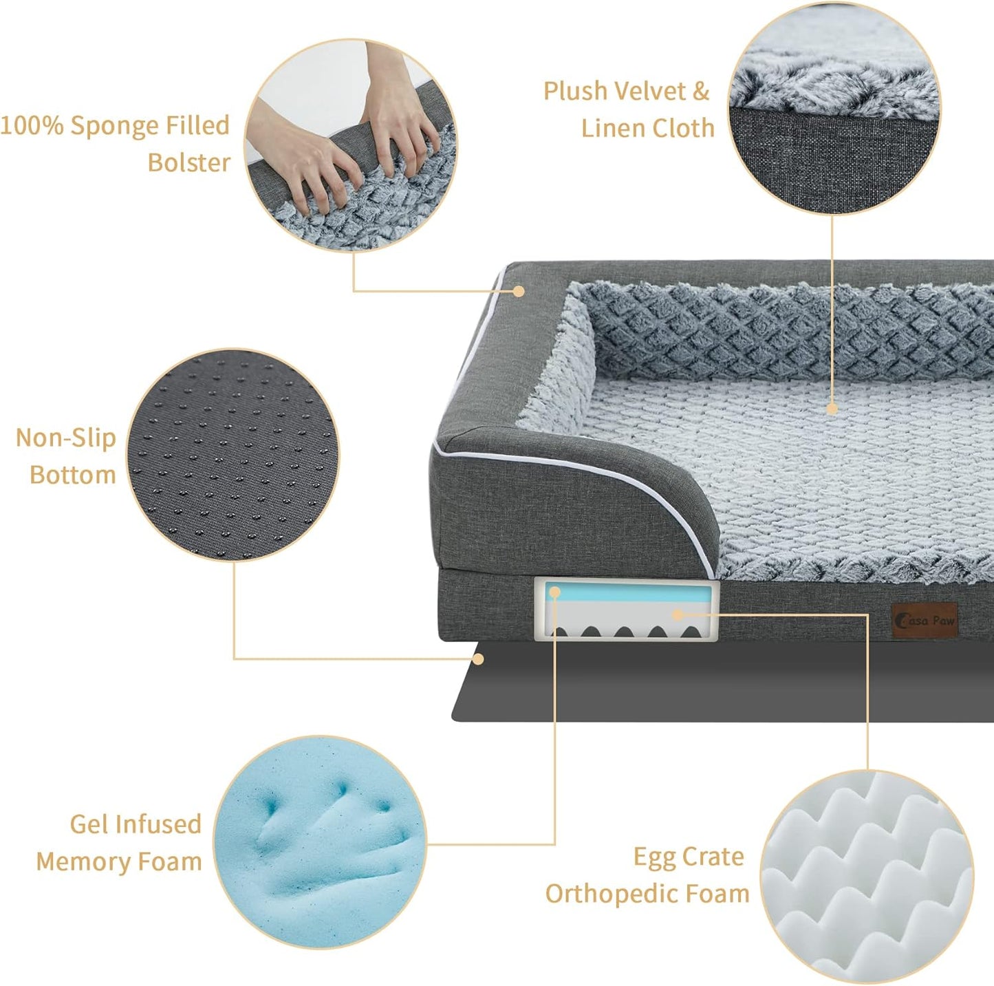 Memory Foam XL Dog Bed with Bolsters